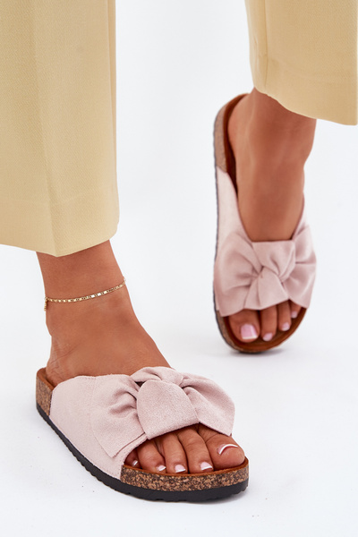 Damen Sandalen auf Korksohle mit Schleife hellrosa Seressa