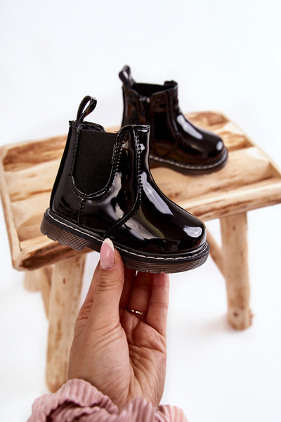 Bottes Chaudes Laquées Enfant Noir Porky
