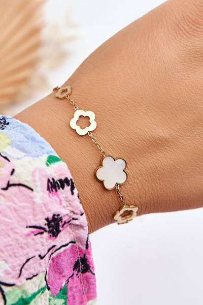 Damenarmband mit Blumen Gold-Weiss