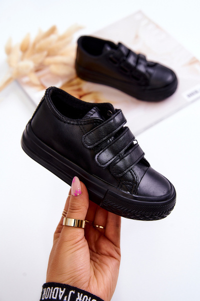 Adidași din piele pentru copii cu Velcro Black Foster