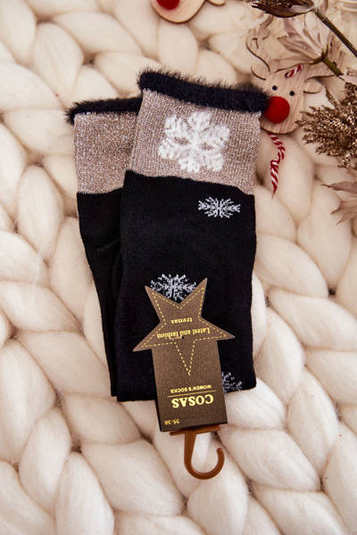 Chaussettes Longues Pour Femmes Avec Boules De Neige Noir