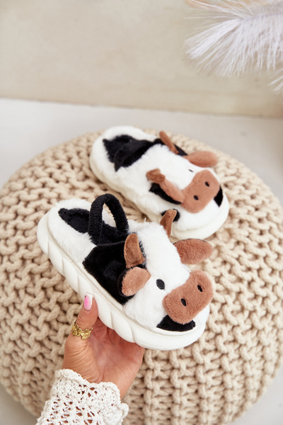Kinder Fleece Hausschuhe Mit Kuhmotiv Weiß Tamorrin
