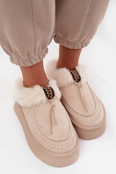 Damenschnee Stiefel mit Fell auf Plattform Beige Rosmira