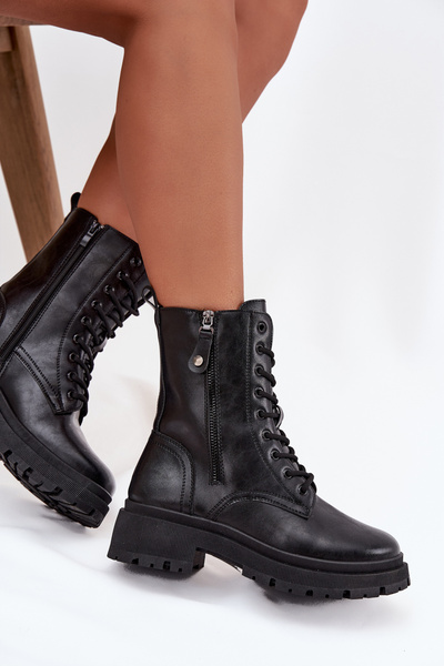 Damentraba Arbeitsstiefel mit Isolierung mit Doppelreißverschluss Schwarz Perlina
