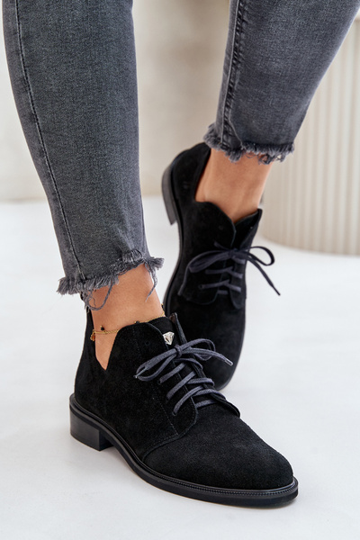 Zazoo 2959 Oxfords en daim à lacets talon plat noir