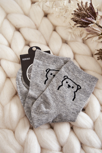 Damensocken aus Baumwolle mit Teddybär Grau