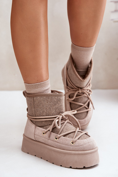 Snow Boots With Lacing On Platform Beige Mavora