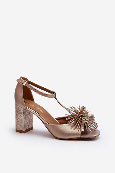 Sandales en cuir avec décoration talon Laura Messi 2758 Or