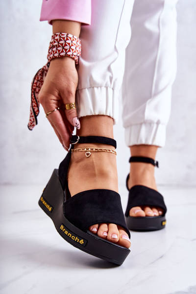 Keilsandalen aus Wildleder für Damen Schwarz Cortena