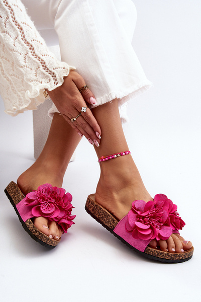 Damen Hausschuhe mit Blumen Fuchsia Lulania