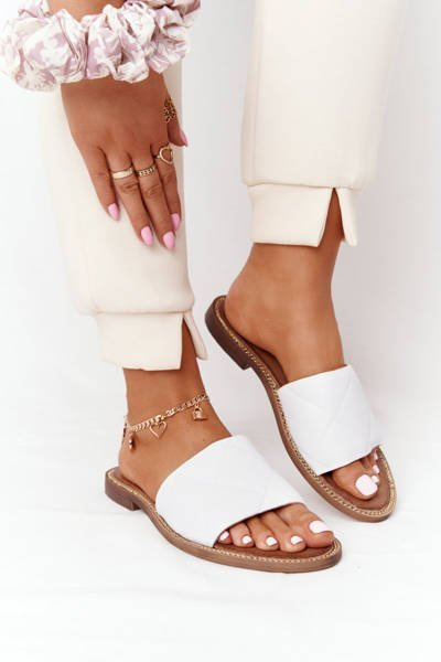 Chaussons En Cuir Avec Matelassé Nicole 2650 Blanc