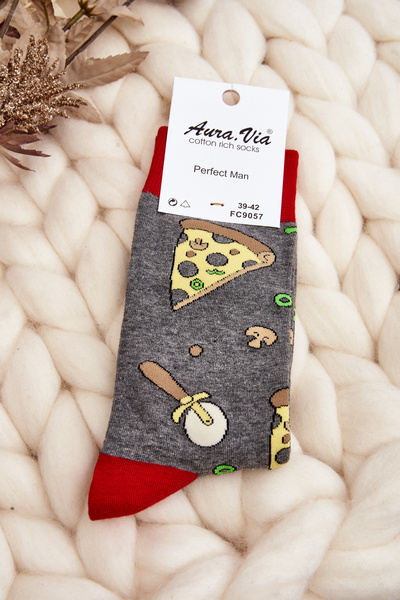 Chaussettes Homme à Motifs Pizza Gris