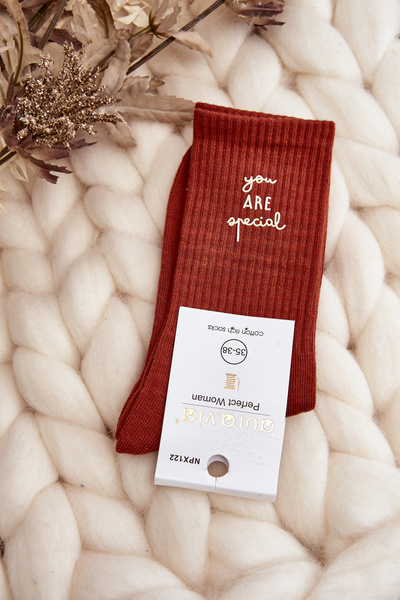 Women's Plain Socks with Burgundy Text