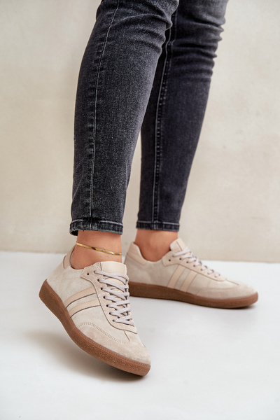 Baskets basses en daim pour femmes beige Zazoo N1068