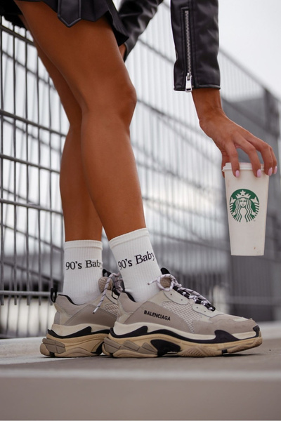 Chaussettes Femme Avec Texte 90's Baby Ecru