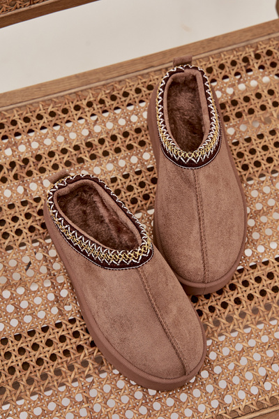 Children's Youth Snow Boots with Embroidery on Platform Khaki Jolisse
