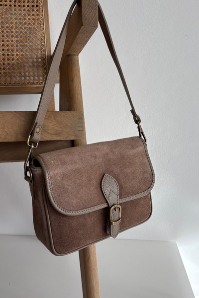 Leather Suede Shoulder Bag Dark Beige Norla