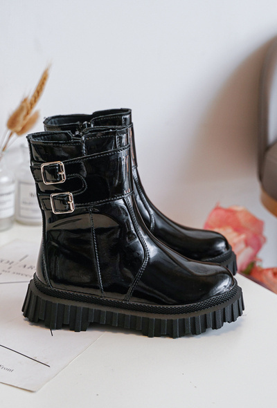 Bottes Brillantes Enfant à Boucles Noir Chloraia