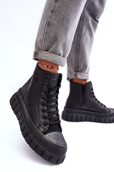 Gefütterte Leder Sneakers Mit Reißverschluss Big Star MM274625 Schwarz
