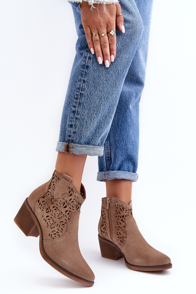 Glattleder Lochmuster Cowboystiefel D&A SN622-21 Dunkelbeige