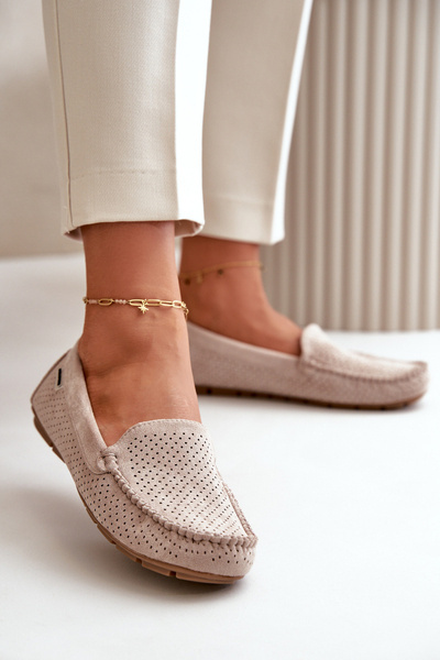 Damen Klassische Beige Wildleder Mokassins Serceria