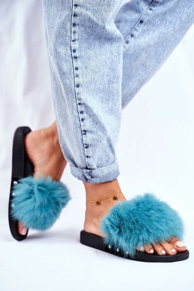 Női csúszdák természetes szőrmével, zöld Bushido