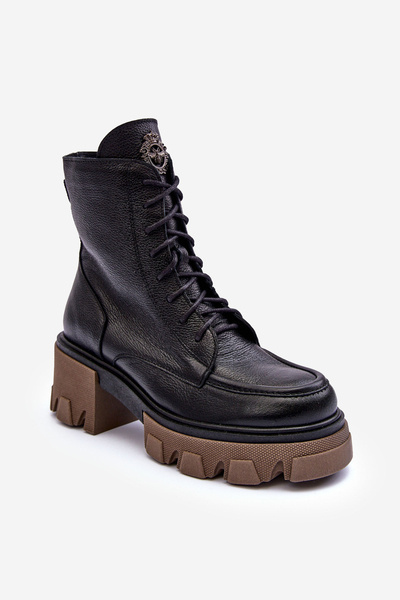 Damen Leder Gefütterte Trapery Stiefel Schwarze Rehin