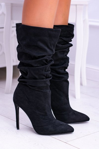 Lu Boo Black High Suede Bellisario Stiletto Boots