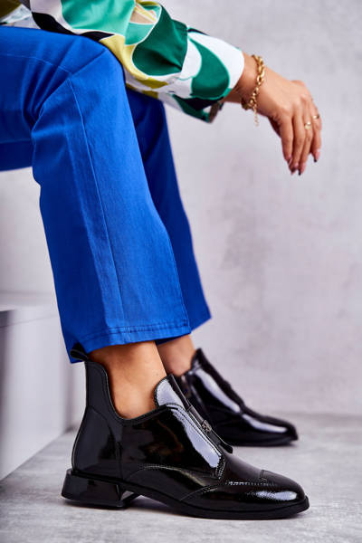 Bottines basses zippées vernies Noir Bettina