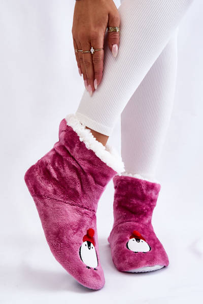 Chaussons Femme Chaussons Chauds Avec Pingouins Violet