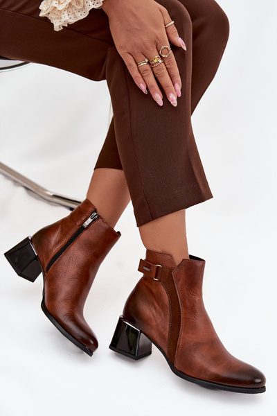 Leder Damenstiefel mit Absatz mit Heizung Zazoo 60563 braun