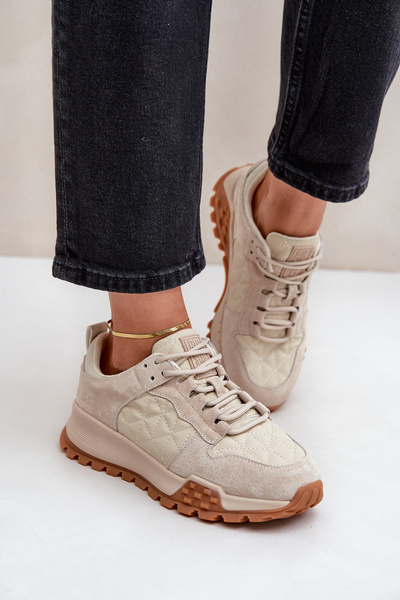Baskets en cuir pour femmes Big Star OO274A315 Hi-Poly System beige