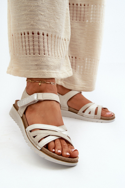 Bequeme und leichte Damensandalen mit Klettverschluss Inblu CN000041 Beige-Silber
