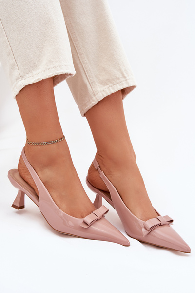 Sandales Laquées À Talons Avec Nœud Nude Naylna