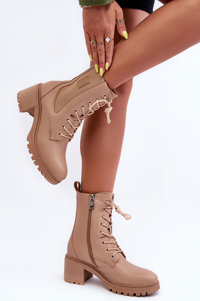Bottines à talons en cuir pour femmes Beige Esnar