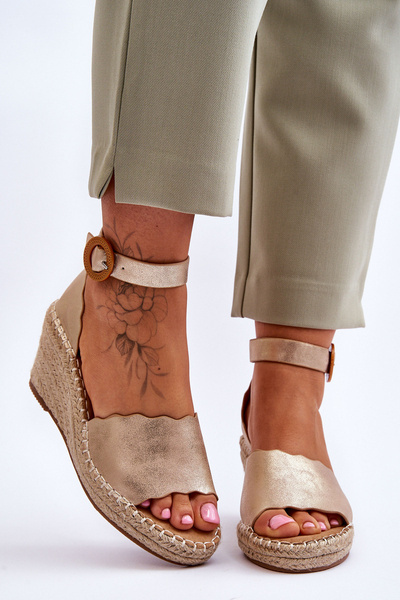 Sandales Compensées en Cuir Chaussure Confort Doré Verola
