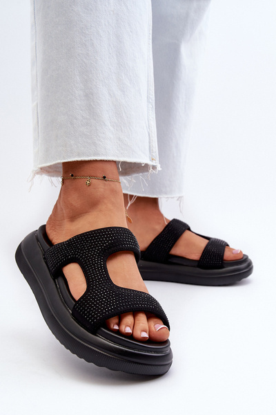 Schwarze Plateausandalen mit Verzierung für Damen Jestella