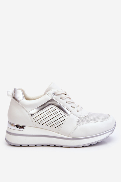Leather Low Wedge Sports Shoes White Braylen