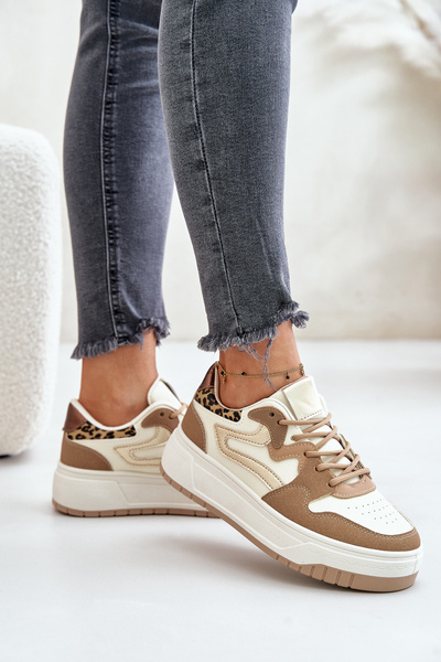 Women Sneakers Made Of Eco Leather On Platform Leopard Beige Henizore