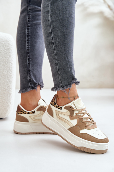 Baskets Femme En Cuir Écologique Sur Plateforme Léopard Beige Henizore