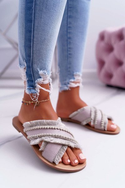 Moteriškos medžiagos šlepetės spaustukai 7269 smėlio spalvos Jamen