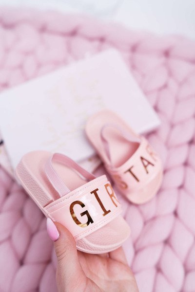 Vaikiški šlepetės aukso spalvos užrašas Girl Star Pink Bambi