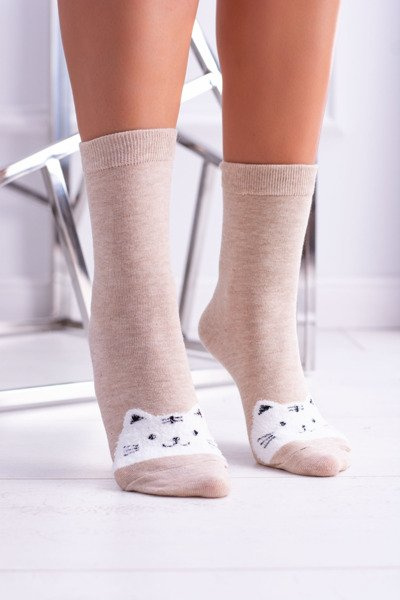 Chaussettes pour femmes beiges avec Pussycat