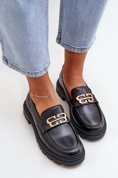 Mocassins Femme Avec Détail Doré Noir Trionna