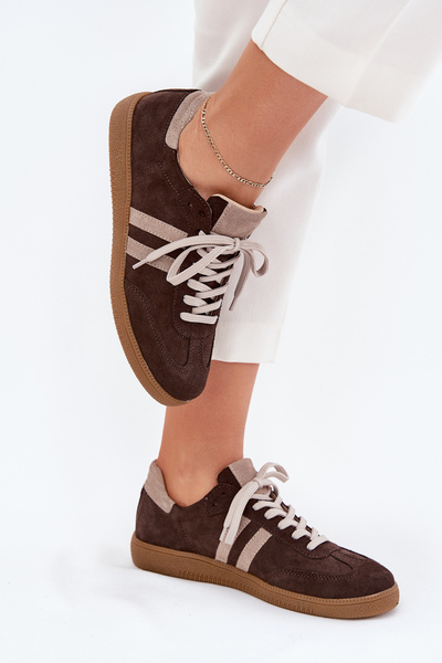Zazoo N1068 Suede Žemi Sportiniai Bateliai Moterims Šokolado Spalvos