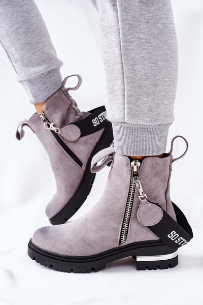 Insulated Boots With A Zipper Grey Cortona