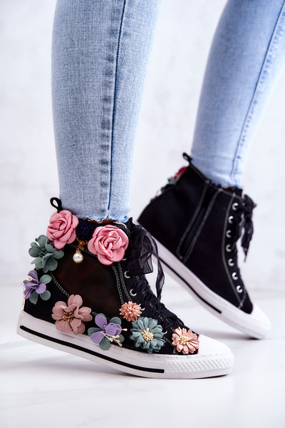 Schwarzer Sellin High-Top-Sneaker mit Blumen