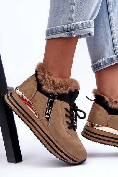 Sportschuhe Mit Fell Auf Der Plattform Dunkelbeige Jamarie