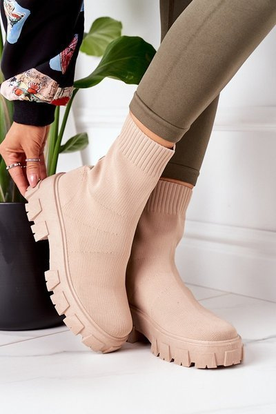 Bottes En Tissu Élastique Sur La Plateforme Beige Inspiration