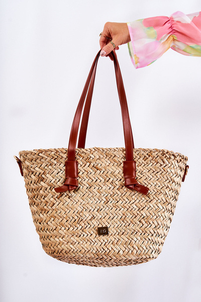 Bag de plajă împletit NOBO XM0020-CM17 BEIGE-maroniu